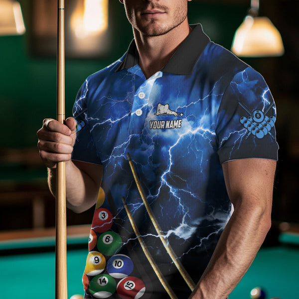 Personalized 3D Pool Ball Thunder Lightning Blue Billiard Shirts For Men, 8 Ball Billiard Jerseys TDM3717