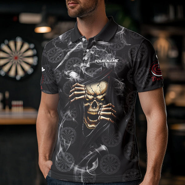 Personalized Skull Dartboard Smoke Pattern Black Dart Shirts For Men Dart Jerseys Polo & 1/4 Zip TDM3720