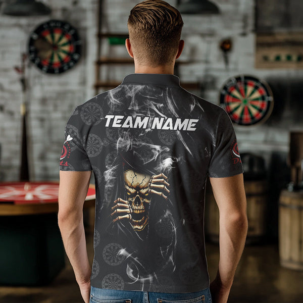 Personalized Skull Dartboard Smoke Pattern Black Dart Shirts For Men Dart Jerseys Polo & 1/4 Zip TDM3720