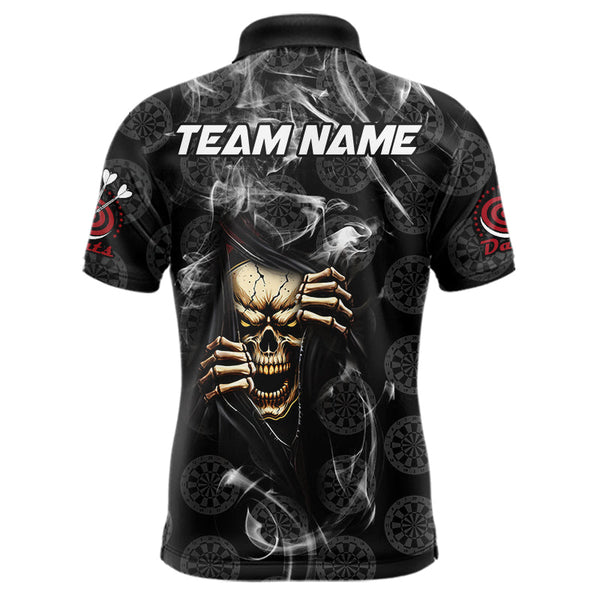Personalized Skull Dartboard Smoke Pattern Black Dart Shirts For Men Dart Jerseys Polo & 1/4 Zip TDM3720