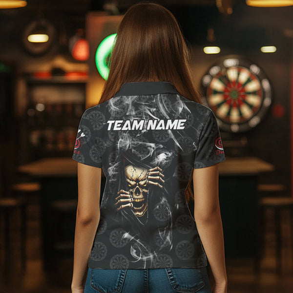 Personalized Skull Dartboard Smoke Pattern Black Dart Shirts For Women Dart Jerseys Polo & 1/4 Zip TDM3720