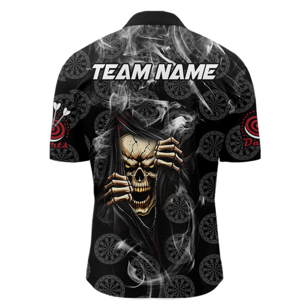 Personalized Skull Dartboard Smoke Pattern Black Dart Shirts For Men Dart Jerseys Polo & 1/4 Zip TDM3720