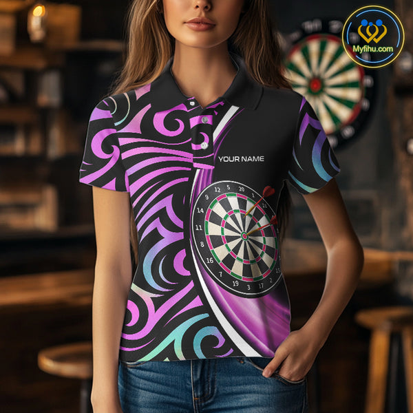 Funny Neon Purple Tribal Dart Shirts For Women – Custom Team Darts Jersey Polo & Quarter Zip TDM3993