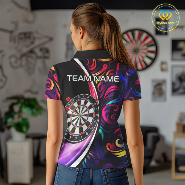 Funny Colorful Neon Swirl Pattern Custom Dart Shirts For Women, Team Polo & Quarter Zip Dart Jerseys TDM3994