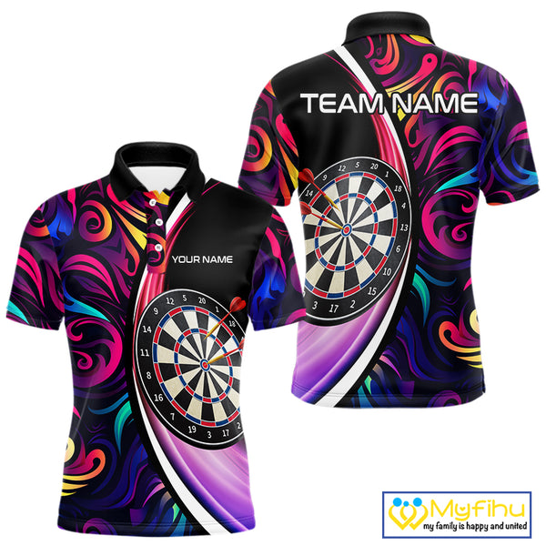 Funny Colorful Neon Swirl Pattern Custom Dart Shirts For Men, Team Polo & Quarter Zip Dart Jerseys TDM3994