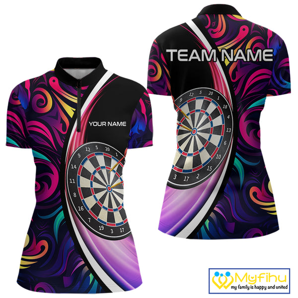 Funny Colorful Neon Swirl Pattern Custom Dart Shirts For Women, Team Polo & Quarter Zip Dart Jerseys TDM3994
