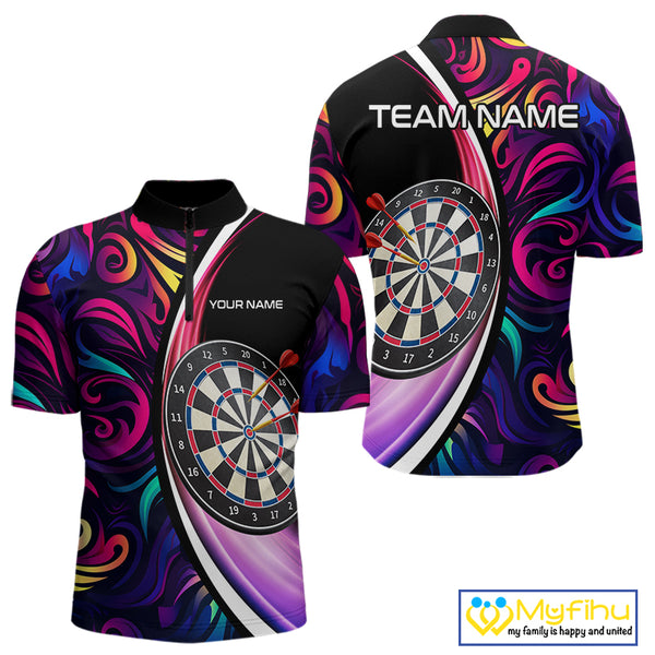 Funny Colorful Neon Swirl Pattern Custom Dart Shirts For Men, Team Polo & Quarter Zip Dart Jerseys TDM3994