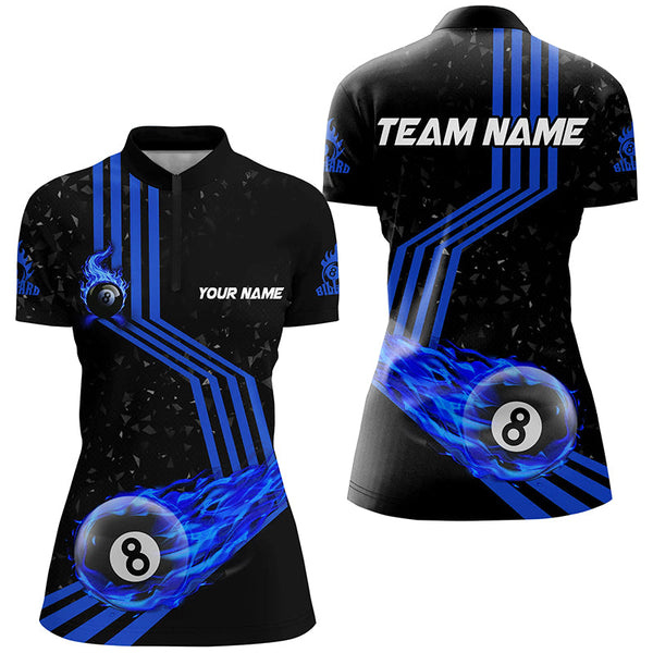 Personalized Ball 8 Fire Racing Road Billiard Jerseys For Women, Best Billiards Shirts For Team |Blue TDM2487
