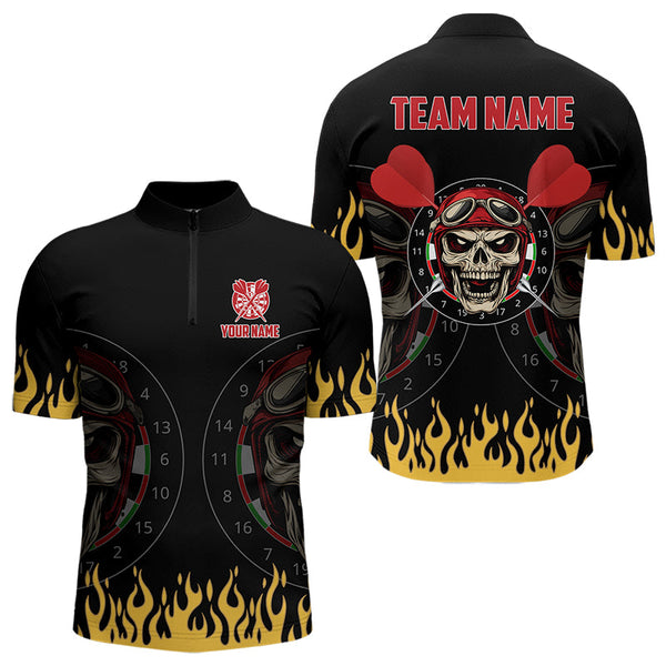 Personalized Fire Funny Skull Darts Polo & Quarter Zip Custom Men Darts Shirts Cool Dart Jerseys TDM3425