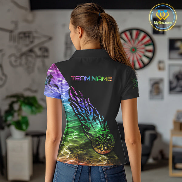 Colorful Rainbow Fire Flame Darts Polo & Quarter Zip Custom Dart Shirt For Women Dart Jerseys TDM3995