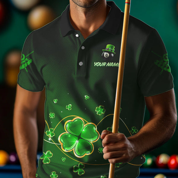 Personalized Funny Green Luckiest Shamrock Men Billiard Shirt Custom St Patrick Day Billiard Jersey TDM3426