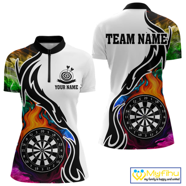 Colorful Rainbow Smoke Dart Shirts For Women Custom Team Polo & Quarter Zip Darts Jerseys Outfit TDM4007