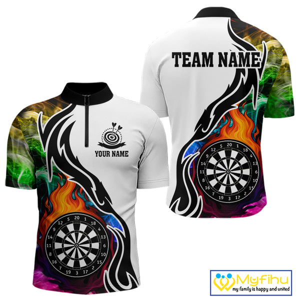 Colorful Rainbow Smoke Dart Shirts For Men Custom Team Polo & Quarter Zip Darts Jerseys Outfit TDM4007