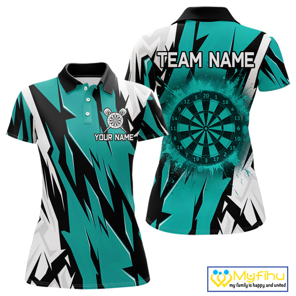Turquoise Darts Jerseys For Women Custom Darts Team Shirts Polo & Quarter Zip, Darts Clothing TDM4008