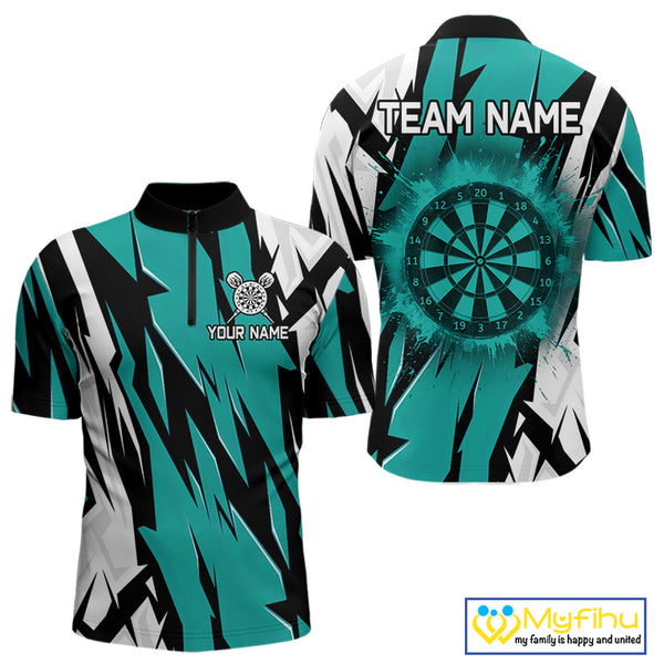 Turquoise Darts Jerseys For Men Custom Darts Team Shirts Polo & Quarter Zip, Darts Clothing TDM4008