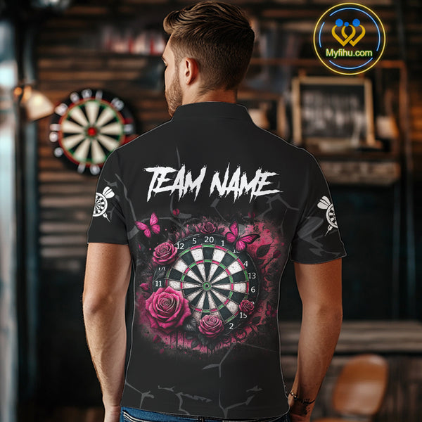 Personalized Pink Funny Skull Roses Darts Shirt For Men Custom Darts Team Jersey, Darts Outfit TDM4354