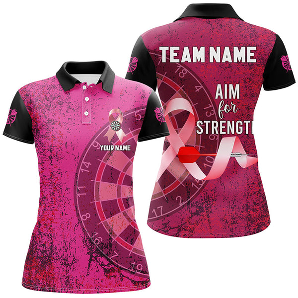Pink Ribbon Aim For Strength Custom Darts Shirts For Women, Breast Cancer Pink Darts Team Jerseys TDM2508