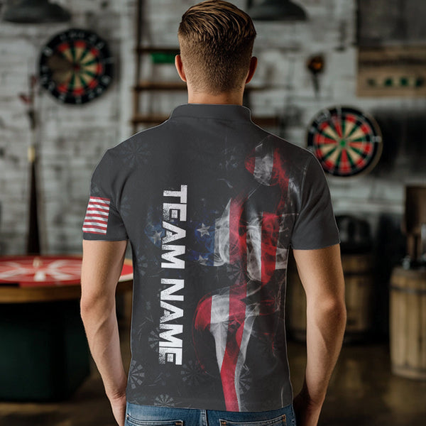 Smoke American Flag Darts Polo, Quarter-Zip Shirt Custom Patriotic Dart Shirts For Men Dart Jerseys TDM3577