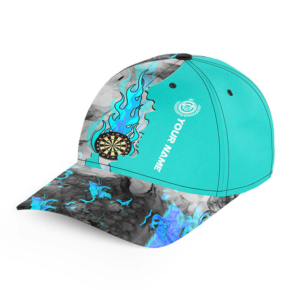 Turquoise Darts Board Fire Smoke Darts Hat Gifts, Personalized Adjustable Darts Caps For Player TDM1627