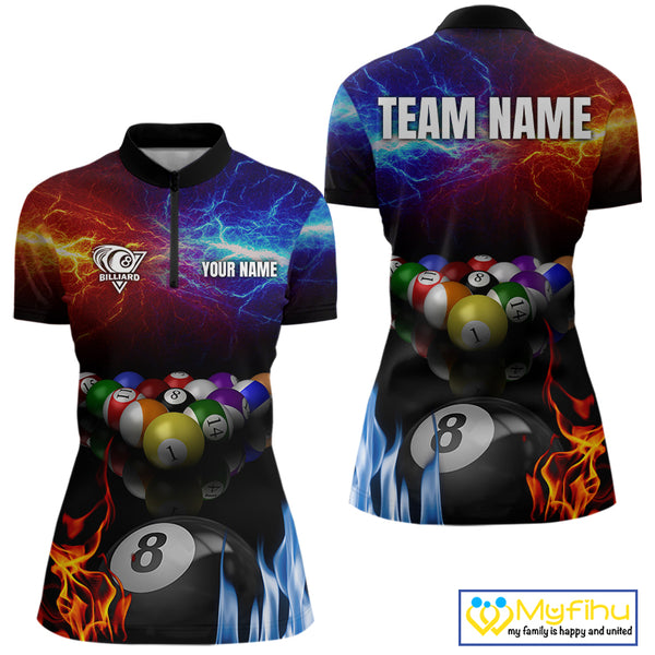 Orange And Blue Custom Lightning Women's Billiard Shirts – Billiard Pool Team Jerseys Polo & 1/4 Zip TDM4014