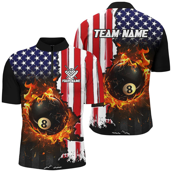 American Flag 8 Ball Pool Fire Break Glass Custom Men Billiard Shirts, Patriotic Billiard Jerseys TDM1829