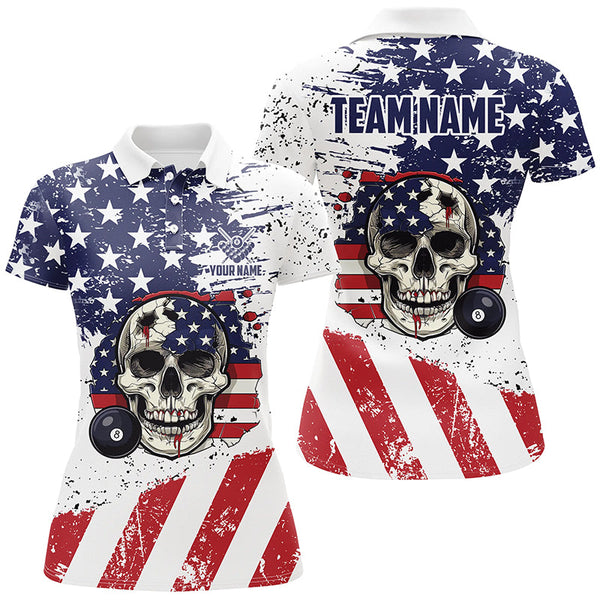 Billiard Skull Grunge American Flag Custom Billiard Shirts For Women, Patriotic Billiard Clothing TDM1835