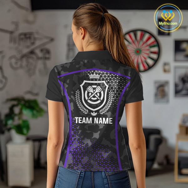 Black Purple Camo Darts Shirt With Pocket Option For Women Custom Dart Jersey TDM4365