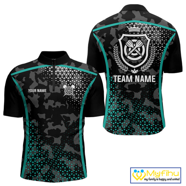 Black & Turquoise Camo Dart Shirt For Men Custom Dart Jerseys Pocket Option TDM4366