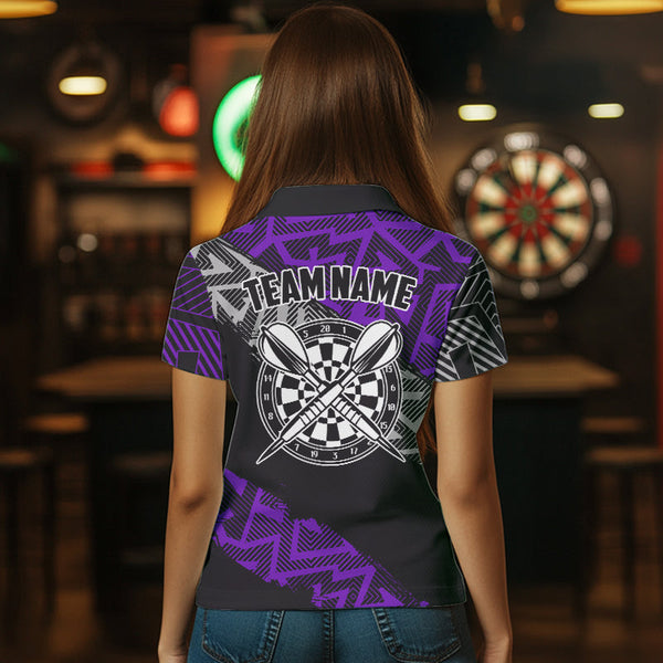 Custom Darts Shirts For Women Personalized Zig-Zag Pattern Dart Jerseys, Cool Dart Shirts |Purple TDM3444