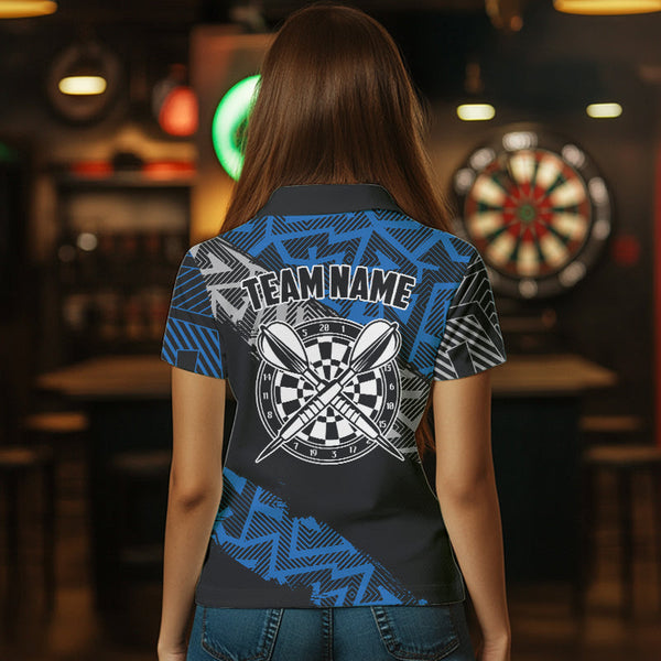 Custom Darts Shirts For Women Personalized Zig-Zag Pattern Dart Jerseys, Cool Dart Shirts |Blue TDM3445