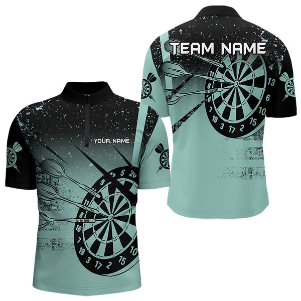 Personalized Grunge Turquoise Darts Polo & Quarter Zip Custom Dart Shirts For Men Darts Team Jersey TDM3446