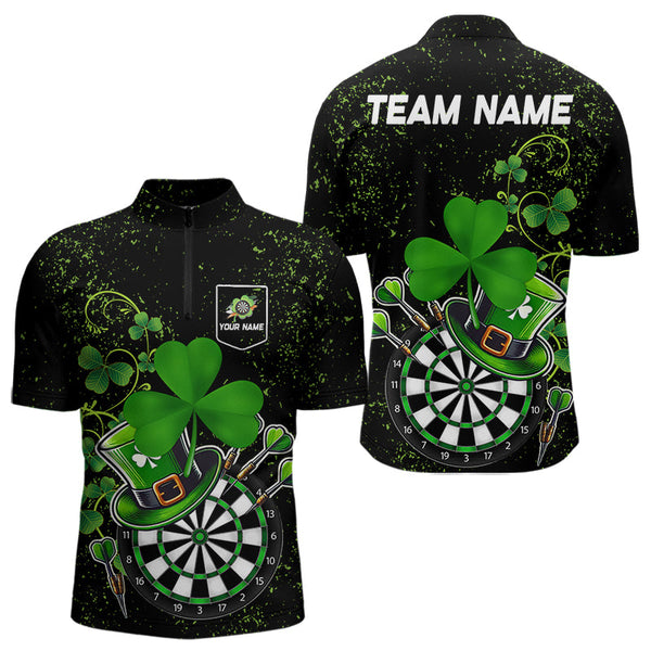 Luckiest Green Shamrock Black Grunge Dart Shirts For Men Custom St Patrick Day Dart Team Jerseys TDM3591