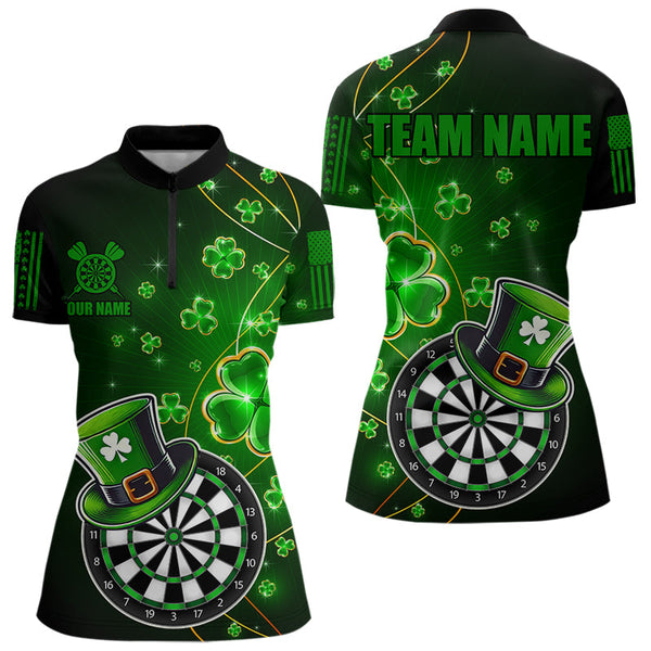 Green Glowing Shamrock Luckiest Dart Shirts For Women Custom St Patrick Day Dart Jerseys Outfit TDM3592