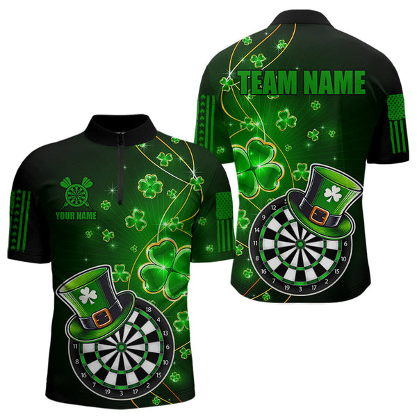 Green Glowing Shamrock  Luckiest Dart Shirts For Men Custom St Patrick Day Dart Jerseys Outfit TDM3592