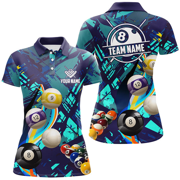 Personalized Blue Billiard Balls Women Polo And Quarter-Zip Shirts, Colorful Billiard Jerseys Shirts TDM2042
