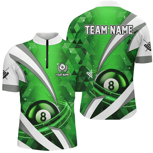 Customized Lightning Green 8 Ball Pool Men Billiard Polo & 1/4 Zip Shirts, Billiard Team Jerseys TDM2521