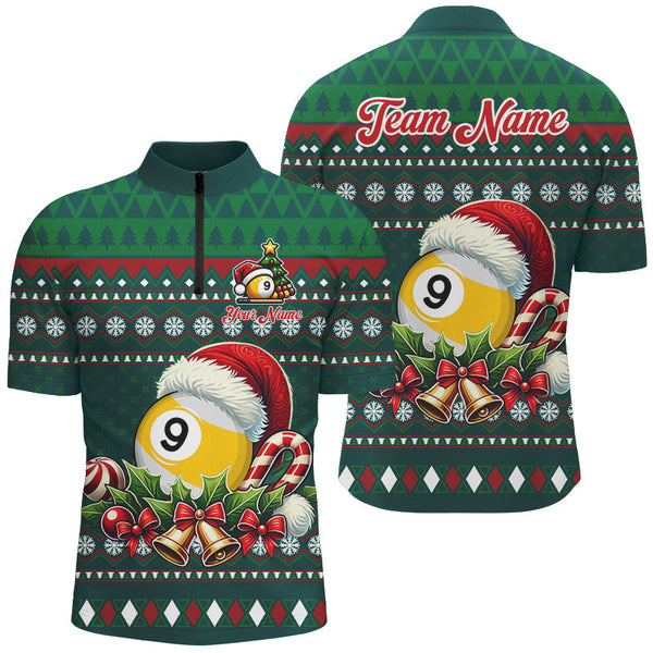 Funny Green Christmas Santa 9 Ball Pool Billiard Shirts For Men Custom Xmas Billiard Jerseys TDM3013