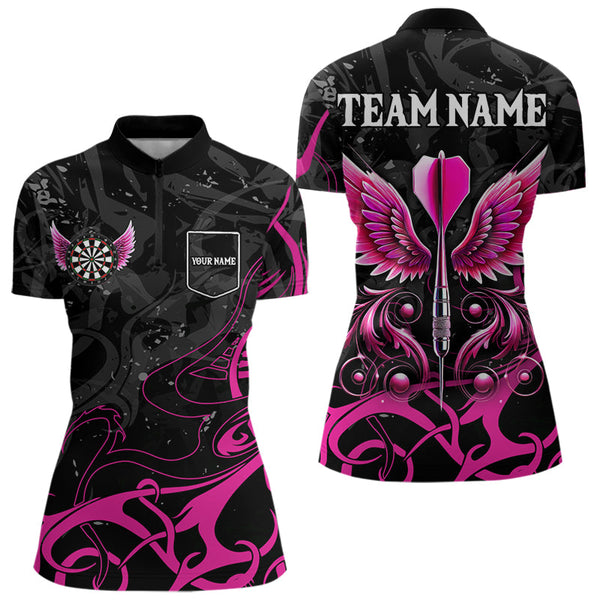 Personalized Pink Black Arrow Wings Dart Shirt For Women Custom Dart Jerseys TDM3596