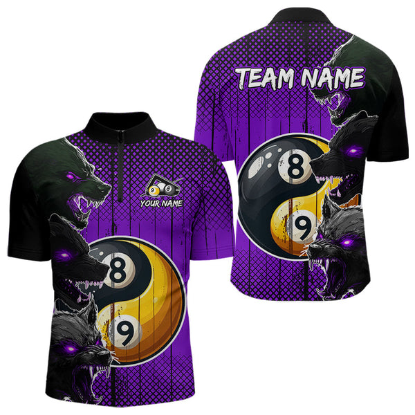 Funny Ying And Yang Eyes Of Wolf Billiard Shirts For Men Custom 8 & 9 Ball Billiard Jerseys |Purple TDM3598