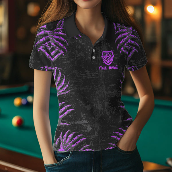Funny Skull Claw Pattern Custom Women Billiard Shirts, Grunge Purple Black Team Billiard Jerseys TDM3751