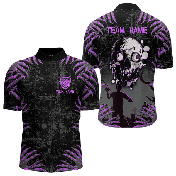 Funny Skull Claw Pattern Custom Men Billiard Shirts, Grunge Purple Black Team Billiard Jerseys TDM3751