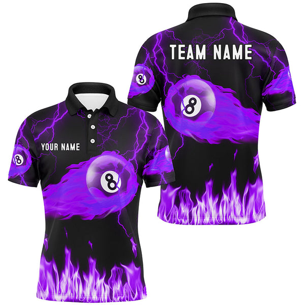 Personalized Purple 8 Ball Flame Thunder Lightning Billiard Shirts For Men, Pool Team League Shirts TDM2053