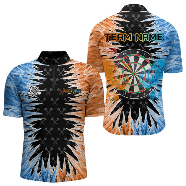 Blue And Orange Icy Men Dart Shirt With Pocket Option Custom Dart Jersey TDM3757