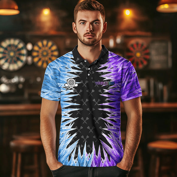 Blue And Purple Icy Men Dart Shirt With Pocket Option Custom Dart Jersey TDM3758