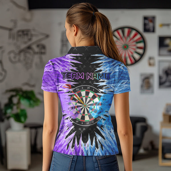 Blue And Purple Icy Women Dart Shirt With Pocket Option Custom Dart Jersey TDM3758