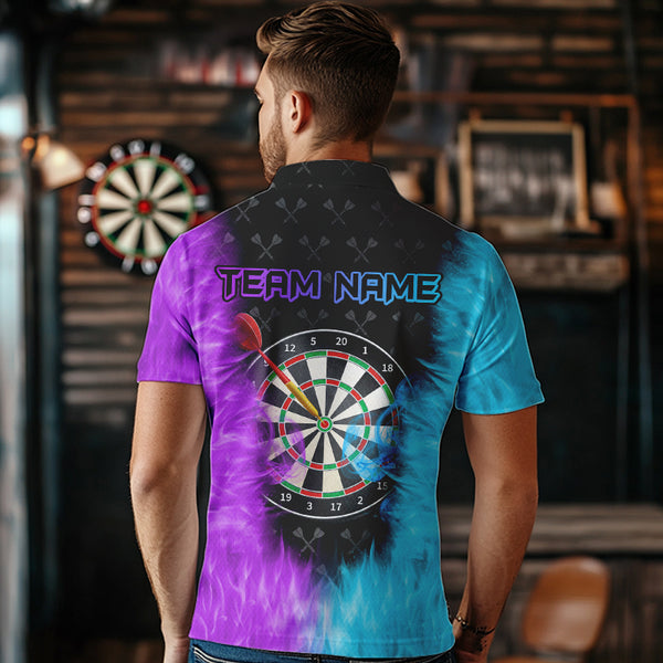 Blue And Purple Flame Men Dart Shirt With Pocket Option Custom Dart Jersey TDM3759