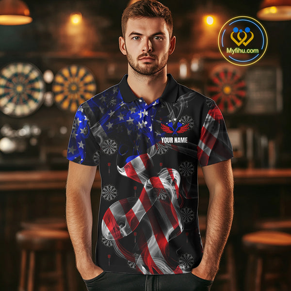 Custom Men's Dart Shirt With Pocket Option, US Flag Smoke Darts Team Jersey TDM4029