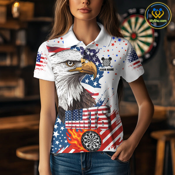 American Flag Eagle Dart Shirt For Women – 3D Dartboard Fire Flame Custom Patriotic Dart Team Jersey TDM4036