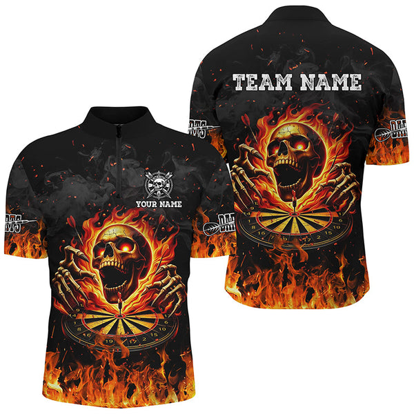 3D Fire Skull Flame Dartboard Short Sleeves Polo & Quarter-Zip Shirts Custom Darts Shirts For Men TDM2280