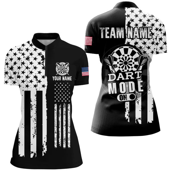 Funny Darts Mode On Custom Black White American Flag Darts Shirts For Women, Patriotic Darts Jerseys TDM2548